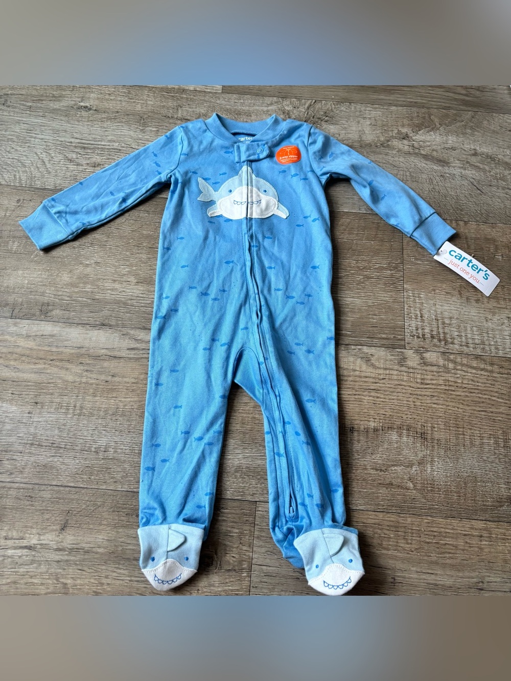 Carters Baby 2 way zip Footed sleepwear shark pattern size 9M